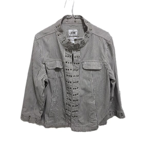 1146 LAL Rivet Trim Striped Loose Fit Lightweight Jacket Womens - Picture 1 of 2